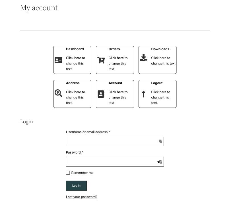 customized WooCommerce my account page logged out view