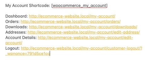 WooCommerce my account page links