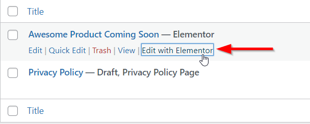 Editing with elementor option