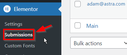 Elementor submissions settings