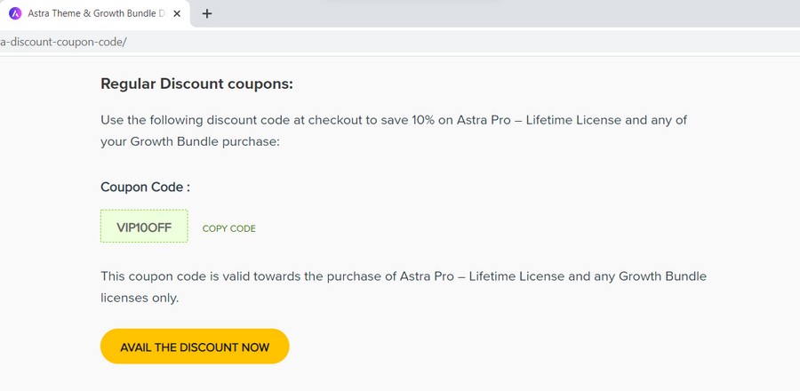 Offering coupon codes example