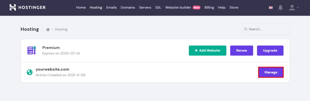 Manage website with hostinger