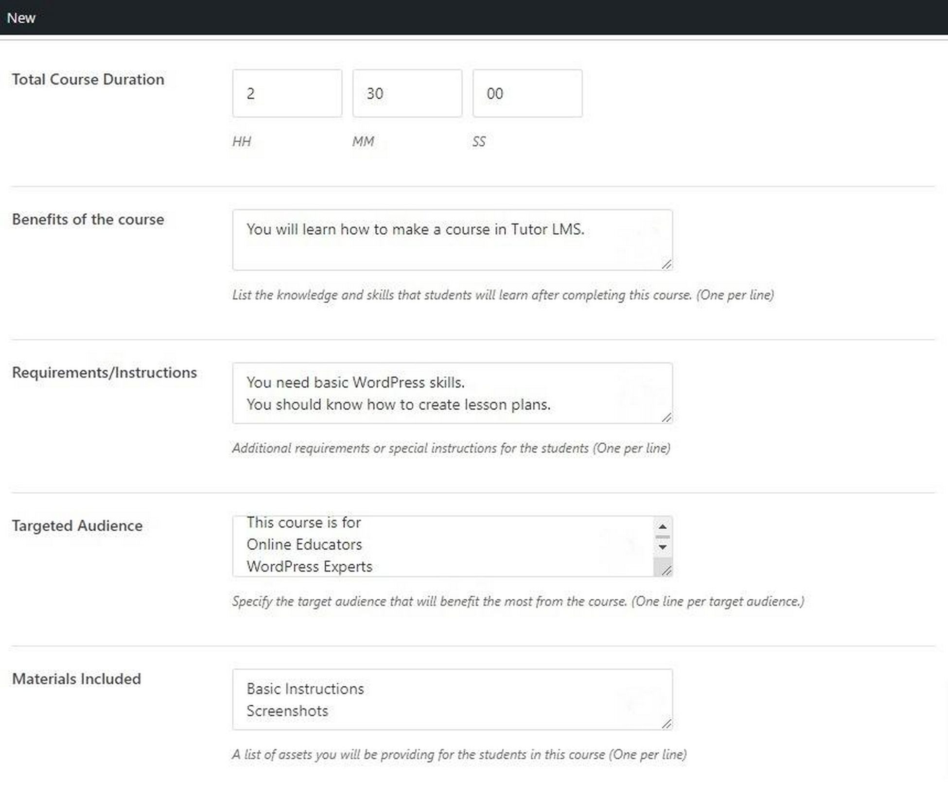 additional course settings