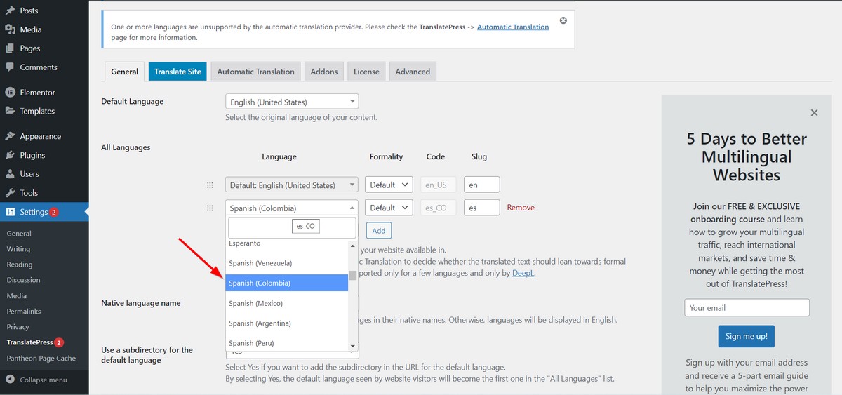 Choose a second language