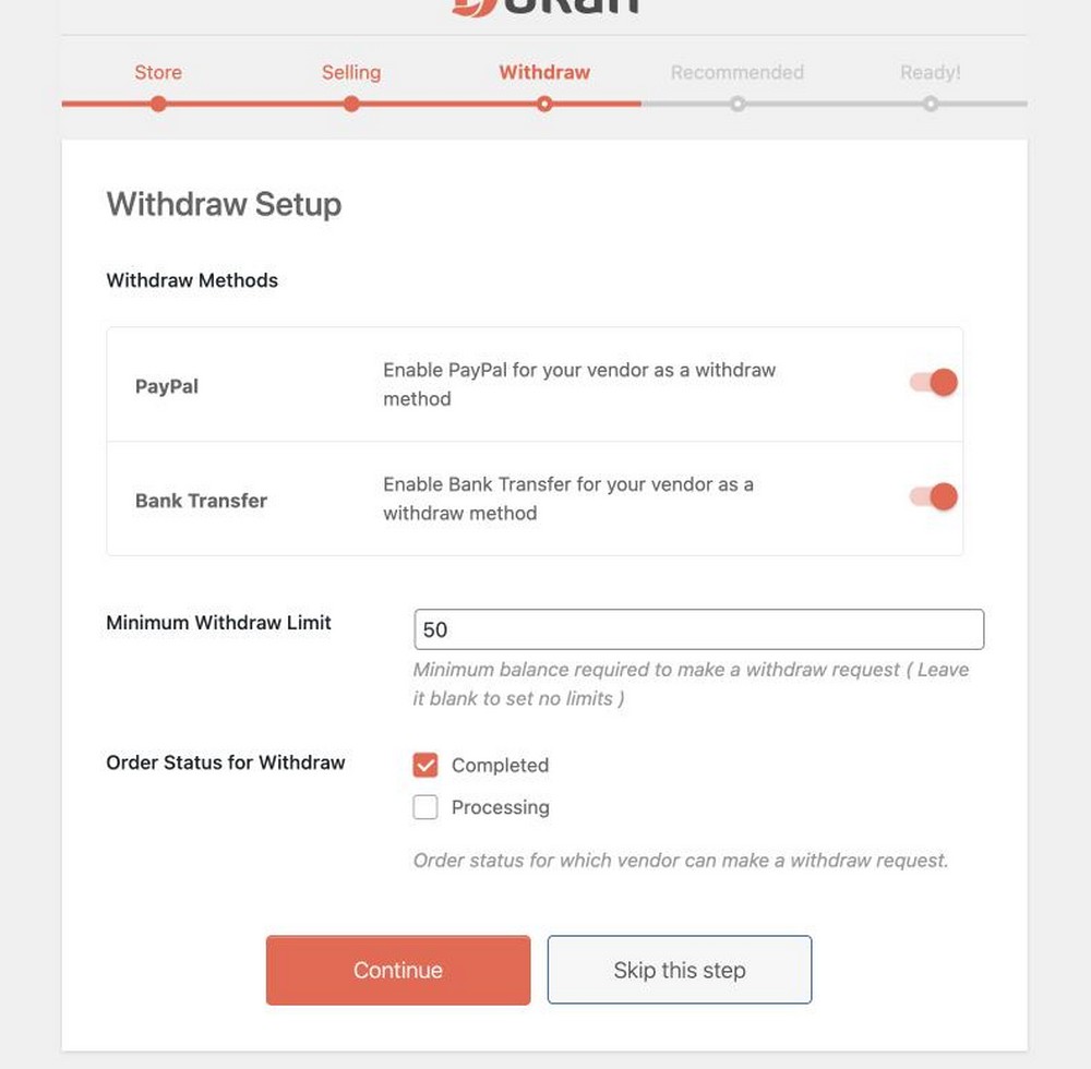 dokan withdraw setup 