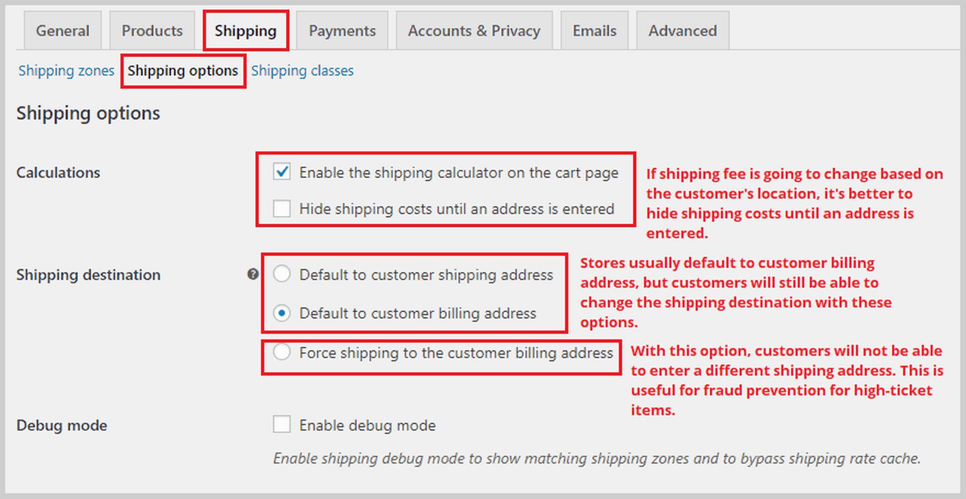 shipping options