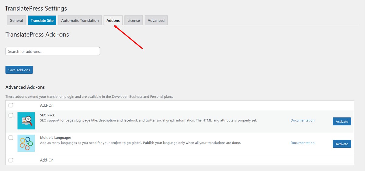  TranslatePress addons