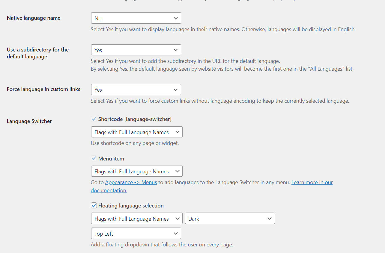 TranslatePress general settings