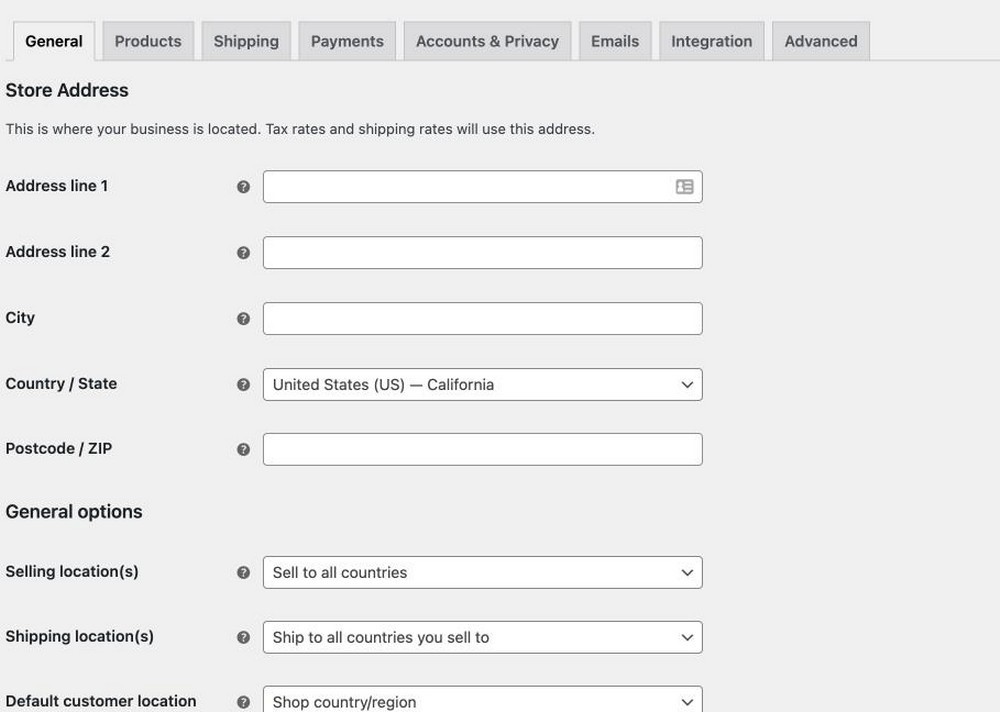 woocommerce general settings