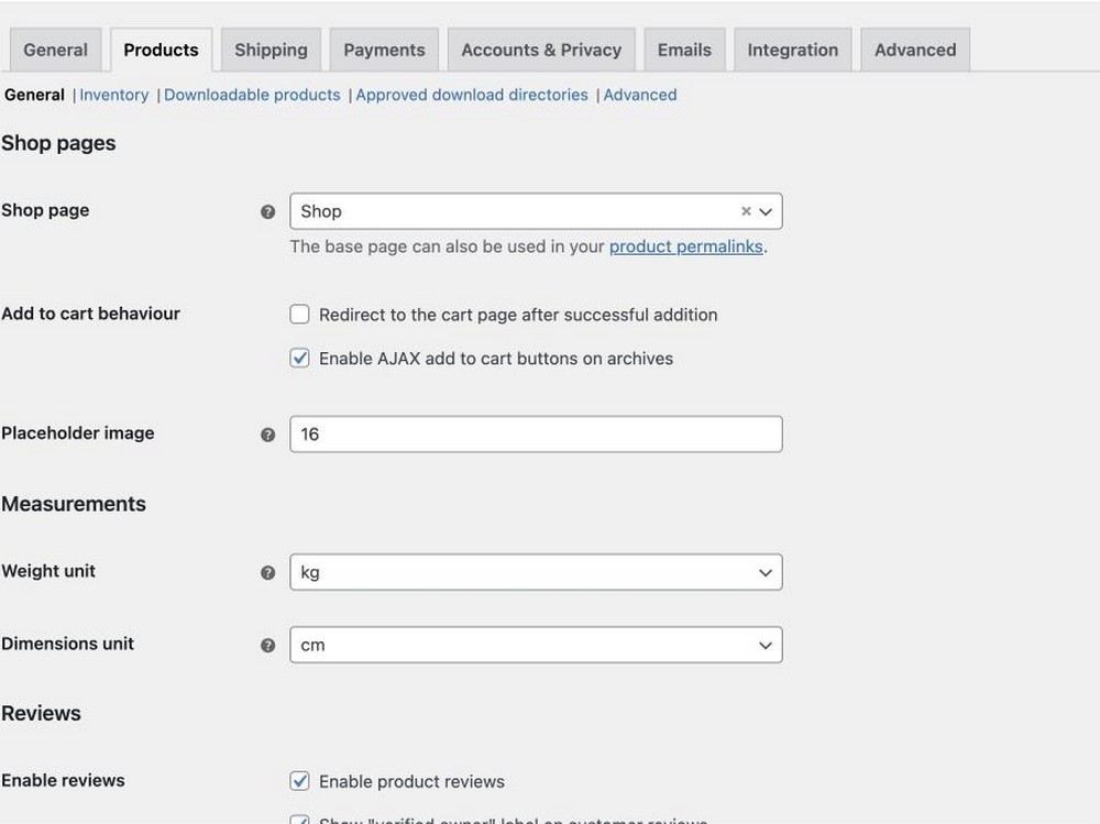 woocommerce product page settings