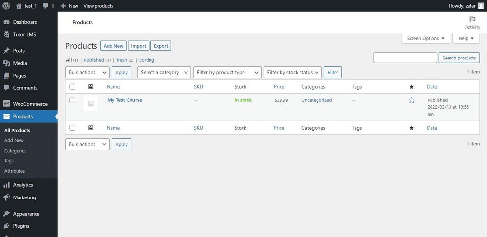 WooCommerce product page with course product