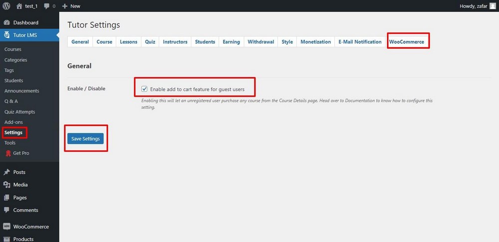 Tutor LMS WooCommerce settings