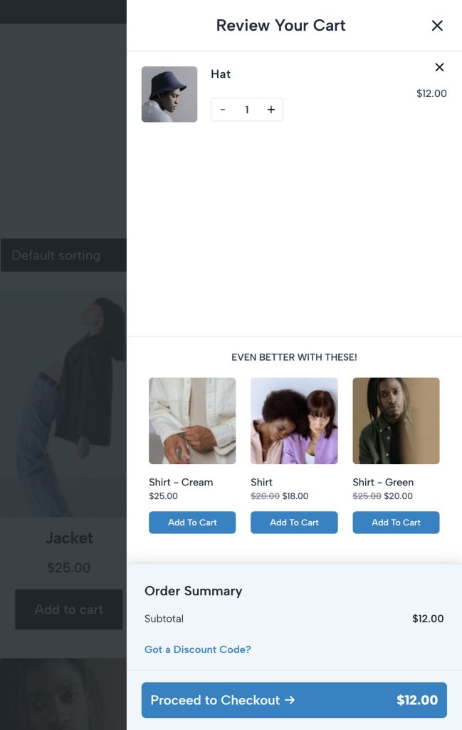 Cart product recommendations display for Modern Cart